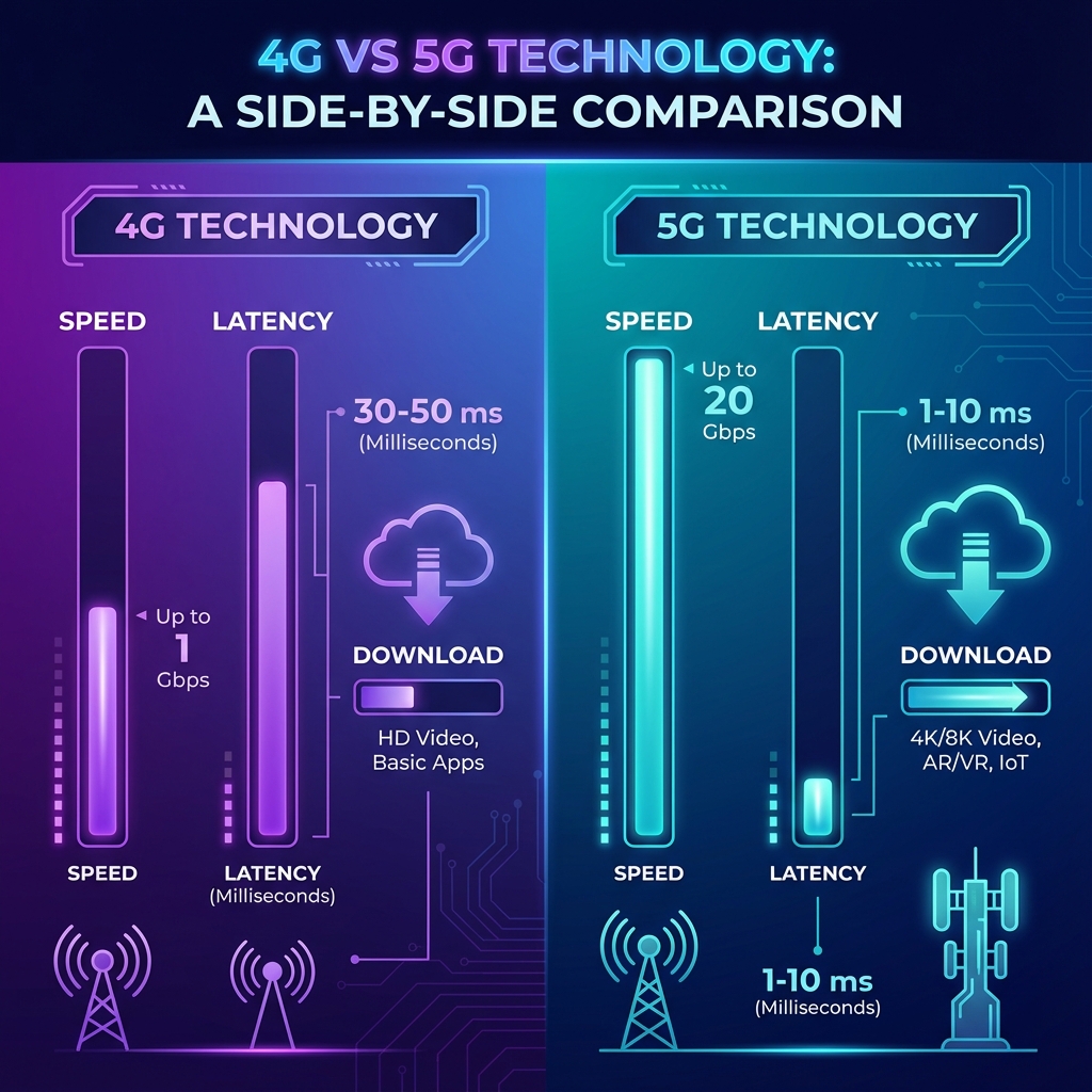Comparación visual entre 4G y 5G